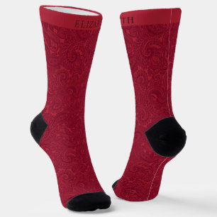 Custom Dark Pink Wine Red Maroon Paisley Muster Socken