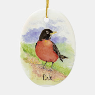 Custom Date, American Robin Christmas Ornament