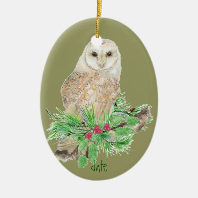 Custom Date Christmas Barn Owl Ornament (Vorne)