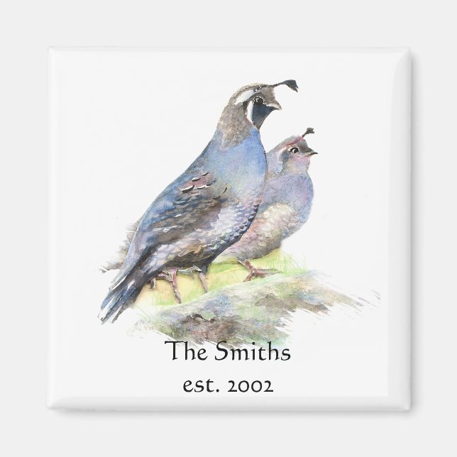 Custom Date Family Monogram California Quail Birne Magnet (Vorne)