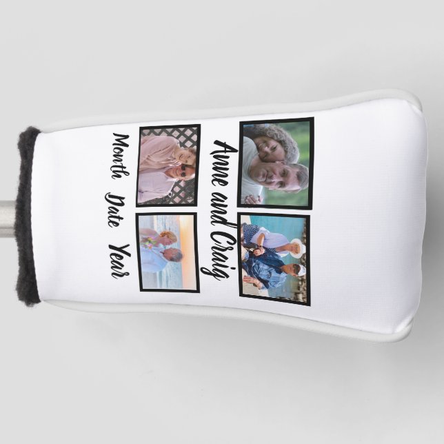 Custom Date Wedding Anniversary 4 Foto Collage Golf Headcover (Vorderseite)
