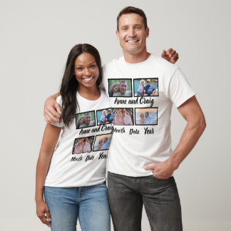 Custom Date Wedding Anniversary 4 Foto Collage T-Shirt