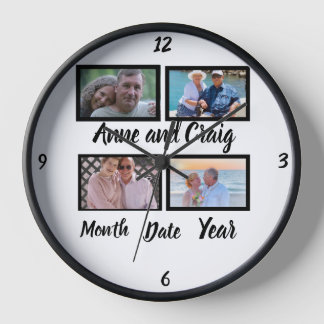 Custom Date Wedding Anniversary 4 Foto Collage Uhr