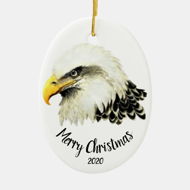 Custom Dated Bald Eagle Owl Bird Frohe Weihnachten Keramik Ornament (Vorne)
