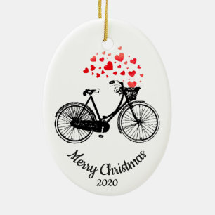 Custom Dated Christmas Bike Liebe Hört Keramikornament