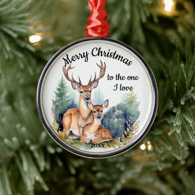 Custom Dated Christmas Deer One I Liebe Ornament Aus Metall (Baum)