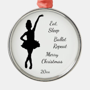 Custom Dated Christmas Eat Sleep Ballet Repeat Ornament Aus Metall