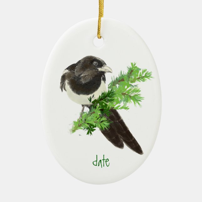 Custom Dated Christmas Magpie Ornament (Vorne)