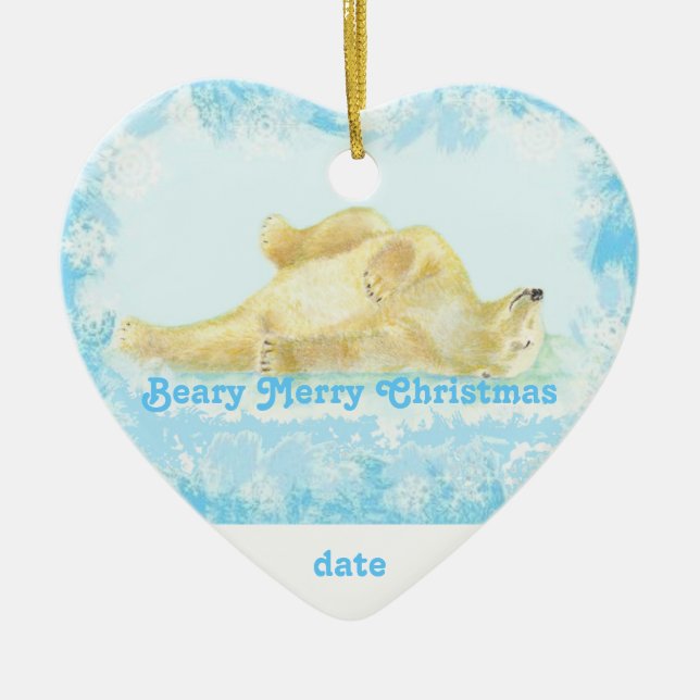 Custom Dated Christmas Polar Bear Fun Keramikornament (Vorne)