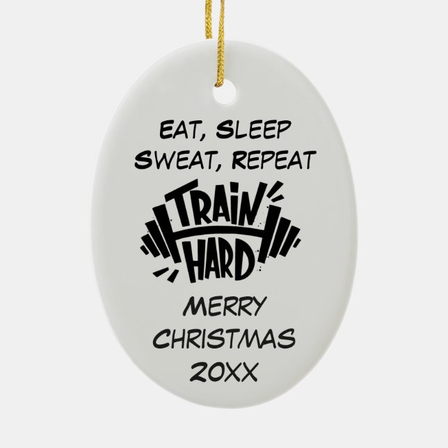 Custom Dated Christmas Train Hard Repeat Quote Keramik Ornament (Hinten)