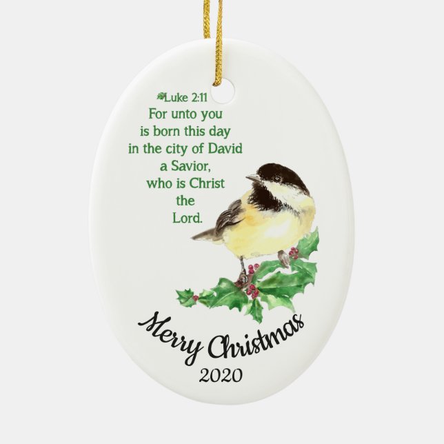 Custom Dated Christmas Verse Luke 2:11 Keramik Ornament (Hinten)