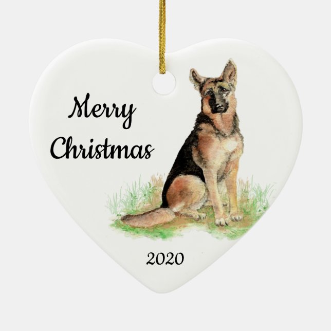 Custom Dated Christmas Watercolor German Shepherd Keramik Ornament (Hinten)