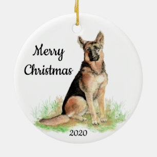 Custom Dated Christmas Watercolor German Shepherd Keramikornament