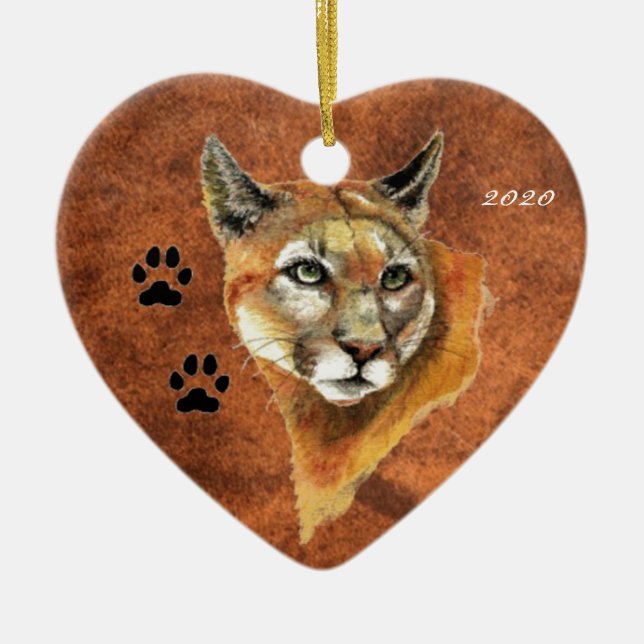 Custom, Dated Cougar, Puma, Mountain Lion Animal Keramikornament (Vorne)