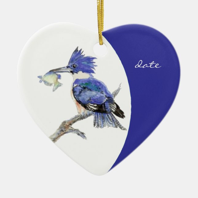 Custom Dated Kingfisher Watercolor Bird Keramikornament (Vorne)