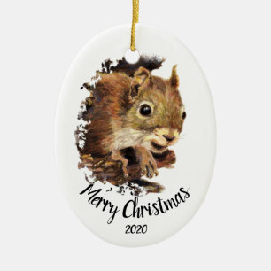 Custom Dated Niedlich Eichhörnchen Peeking Frohe W Keramikornament