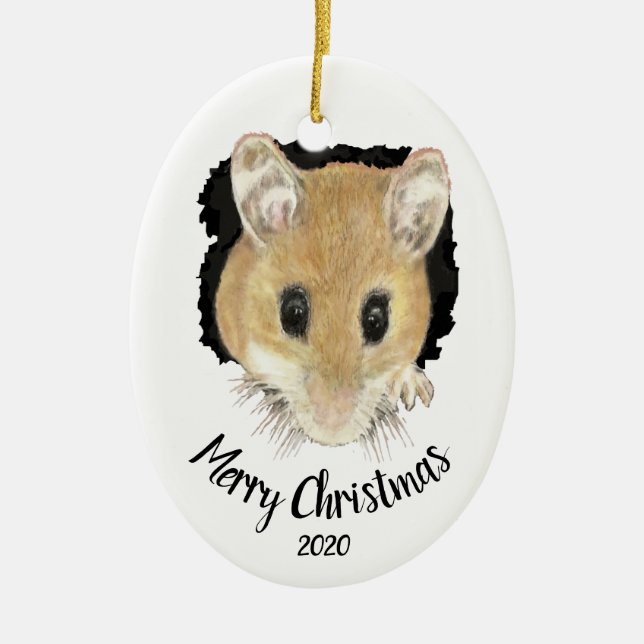 Custom Dated Niedlich Mouse Peeking Frohe Weihnach Keramikornament (Vorne)