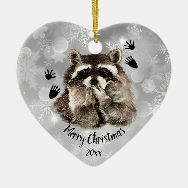 Custom Dated Raccoon Blowkisses, Liebe Tiere Keramik Ornament (Vorne)