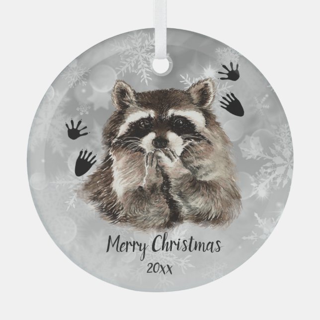 Custom Dated Raccoon Blowkisses, Liebe Tiere Ornament Aus Glas (Vorderseite)