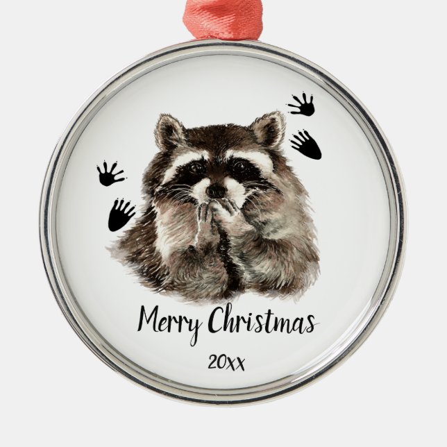 Custom Dated Raccoon Blowkisses, Liebe Tiere Ornament Aus Metall (Vorne)