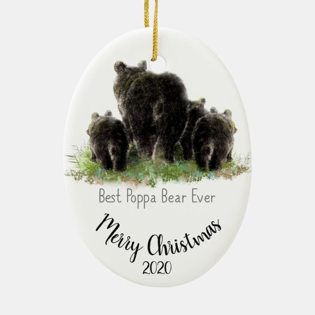 Custom Dating Christmas Best Poppa Bär jemals Keramikornament (Hinten)