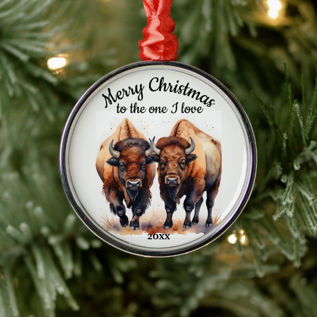 Custom Dating Christmas Bison One I Liebe Ornament Aus Metall (Baum)
