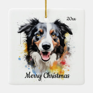Custom Dating Christmas Border Collie Dog Pet Keramikornament