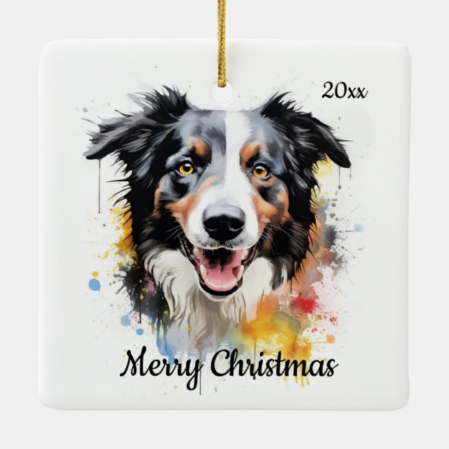Custom Dating Christmas Border Collie Dog Pet Keramikornament (Rückseite)