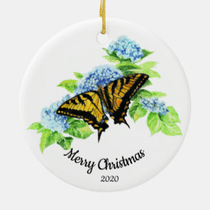 Custom Dating Christmas Butterfly Hydrengea Blume Keramik Ornament