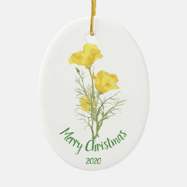 Custom Dating Christmas California Poppy Blume Art Keramikornament (Vorne)