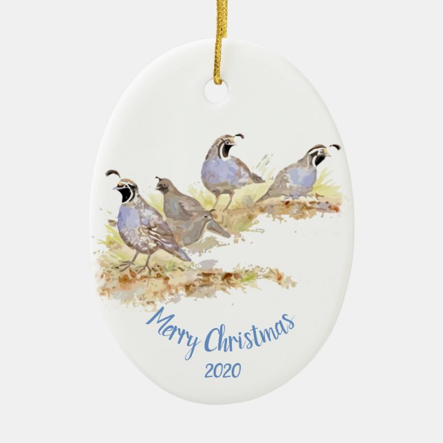 Custom Dating Christmas California Quail Bird Art Keramik Ornament (Vorne)
