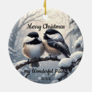Custom Dating Christmas Friend Chickadee Birds Keramik Ornament