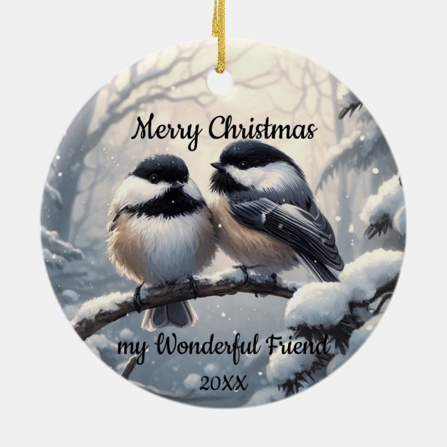 Custom Dating Christmas Friend Chickadee Birds Keramik Ornament (Hinten)