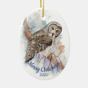 Custom Dating Christmas Great Gray Owl Bird Keramik Ornament