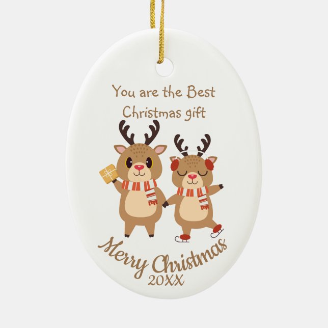 Custom Dating Christmas Niedlich Rentiers Friends  Keramik Ornament (Hinten)