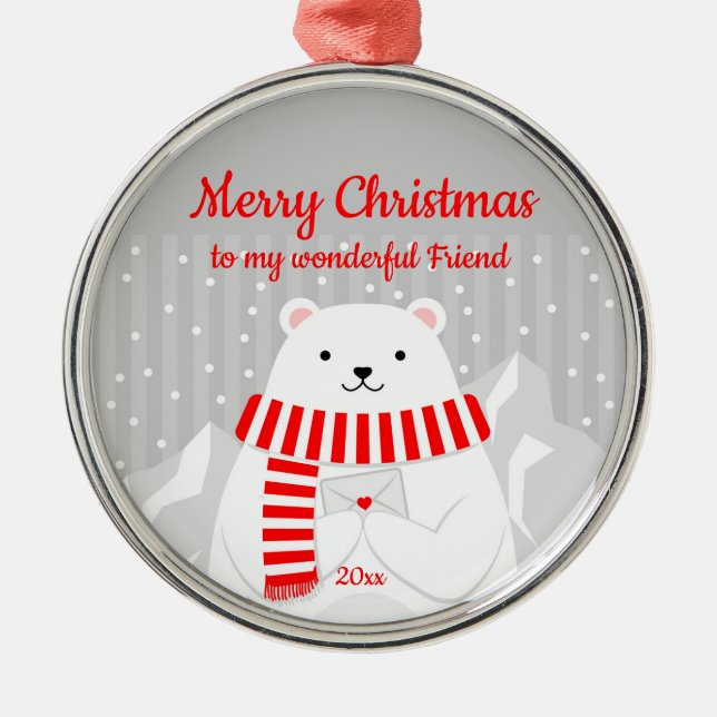 Custom Dating Christmas Polar Bär Niedlich Friend Ornament Aus Metall (Vorne)