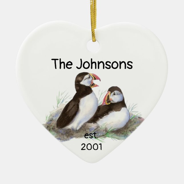 Custom Dating Christmas Together Puffins Bird Keramik Ornament (Vorne)