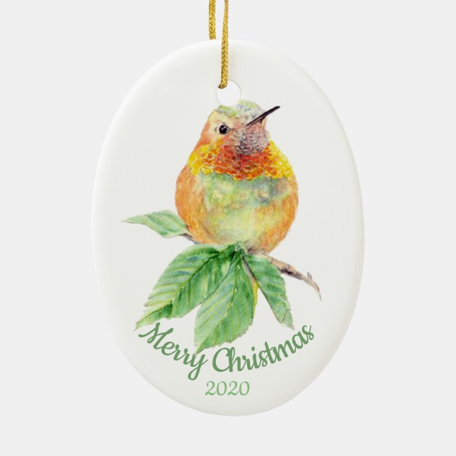 Custom Dating Christmas Wassercolor Hummingbird Bi Keramikornament (Hinten)
