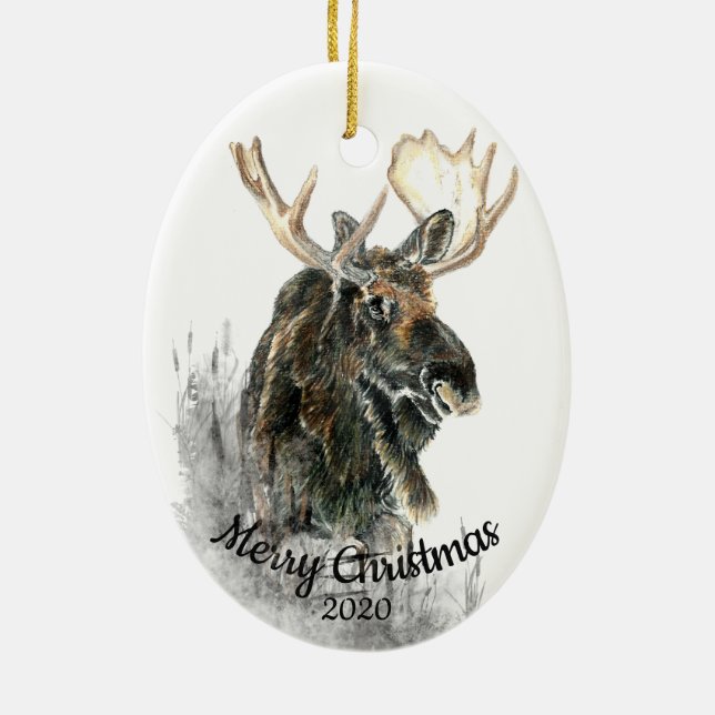 Custom Dating Christmas Wasserfarbe Elche Tierart  Keramikornament (Hinten)