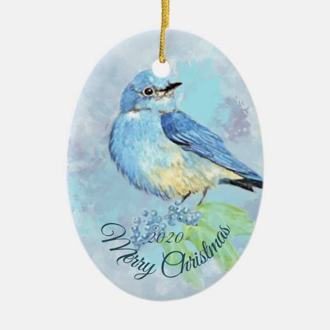 Custom Dating Christmas Watercolor Bluebird Bird Keramik Ornament (Vorne)