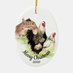 Custom Dating Christmas Watercolor Chicken Bird Keramikornament