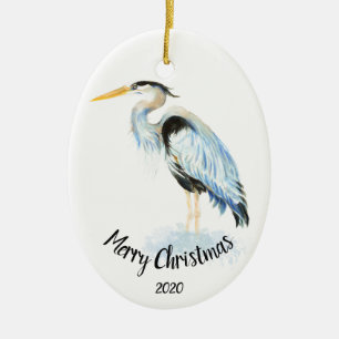 Custom Dating Christmas Watercolor Great Blue Hero Keramik Ornament