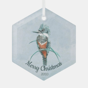 Custom Dating Christmas Watercolor Kingfisher Bird Ornament Aus Glas