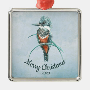 Custom Dating Christmas Watercolor Kingfisher Bird Ornament Aus Metall