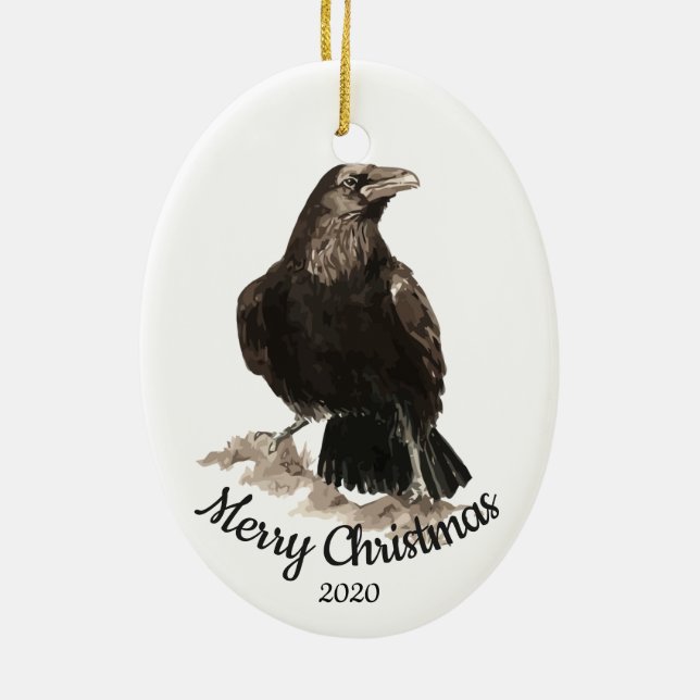 Custom Dating Christmas Watercolor Raven Bird Keramik Ornament (Hinten)