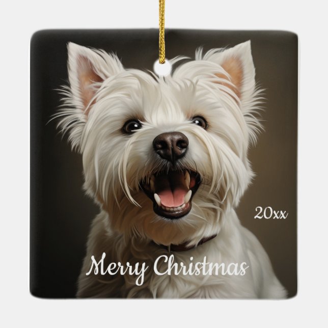 Custom Dating Christmas West Highland Terrier Keramikornament (Rückseite)