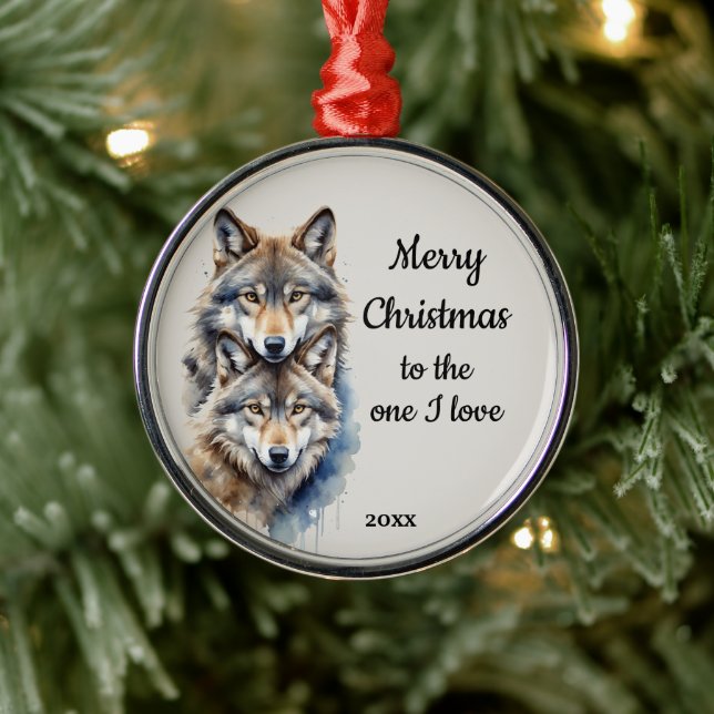 Custom Dating Christmas Wolf One I Liebe Ornament Aus Metall (Baum)