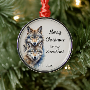 Custom Dating Christmas Wolf Sweetheart Ornament Aus Metall