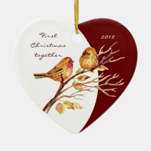 Custom Dating "First Christmas together" Bird Pair Keramik Ornament