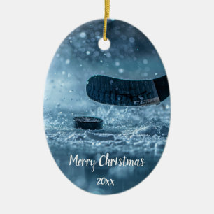 Custom Dating Ice Hockey Player Weihnachten Keramik Ornament